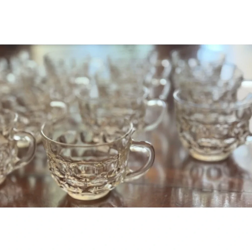 Vintage Federal Glass Yorktown Clear Thumbprint Punch Cups Mugs Set of 14